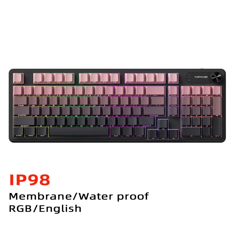 FURYCUBE IP98 Wired Membrane Keyboard - 98 Keys with RGB Translucent Characters & Knob