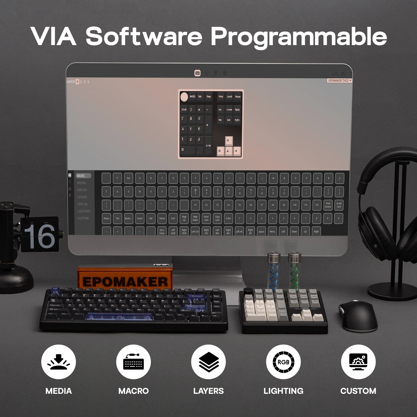 EPOMAKER TH33 QMK/VIA 30% Layout Hot-Swap Wired/Bluetooth/2.4G Wireless Mechanical Numpad