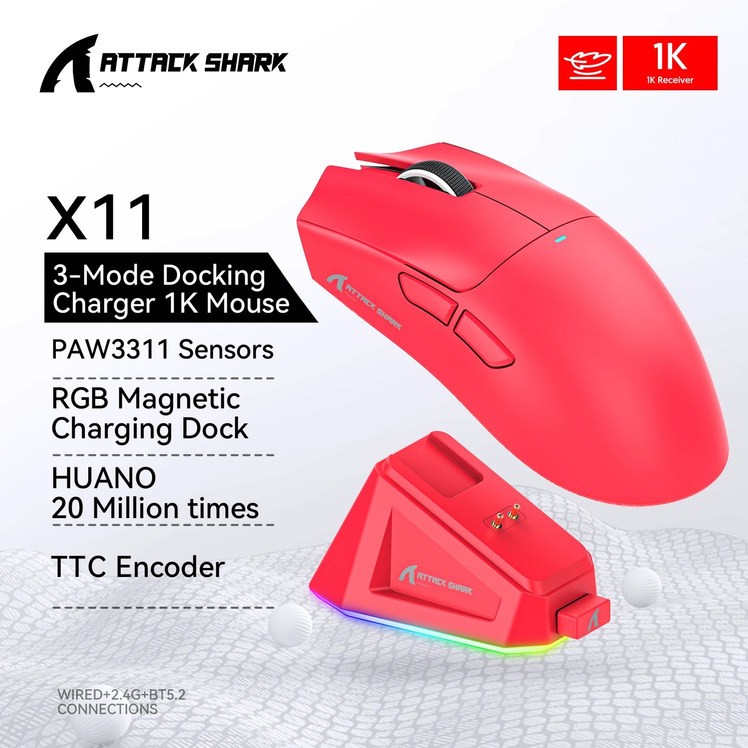 Attack Shark X11&R1 Tri Mode Bluetooth Wireless Mouse With Charger Base