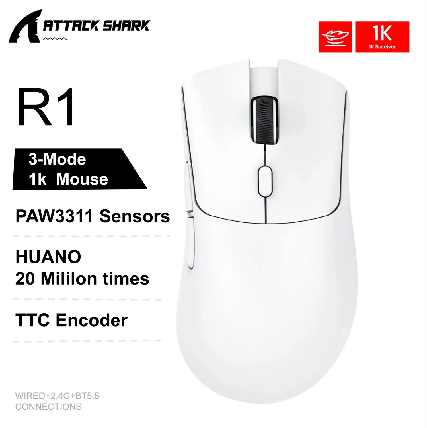 Attack Shark X11&R1 Tri Mode Bluetooth Wireless Mouse With Charger Base
