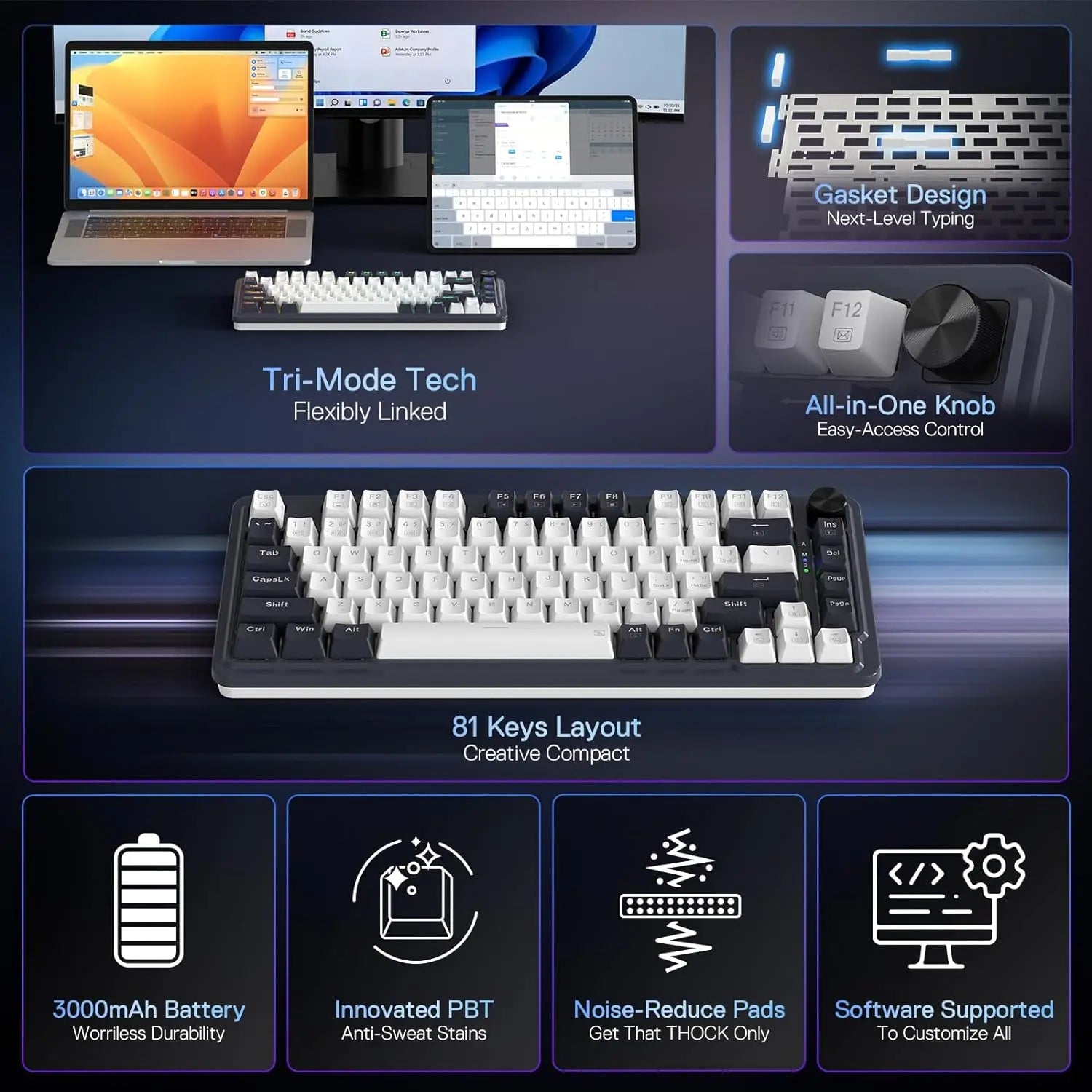 Redragon K673 PRO 75% Wireless Gasket Mounted Compact Keyboard