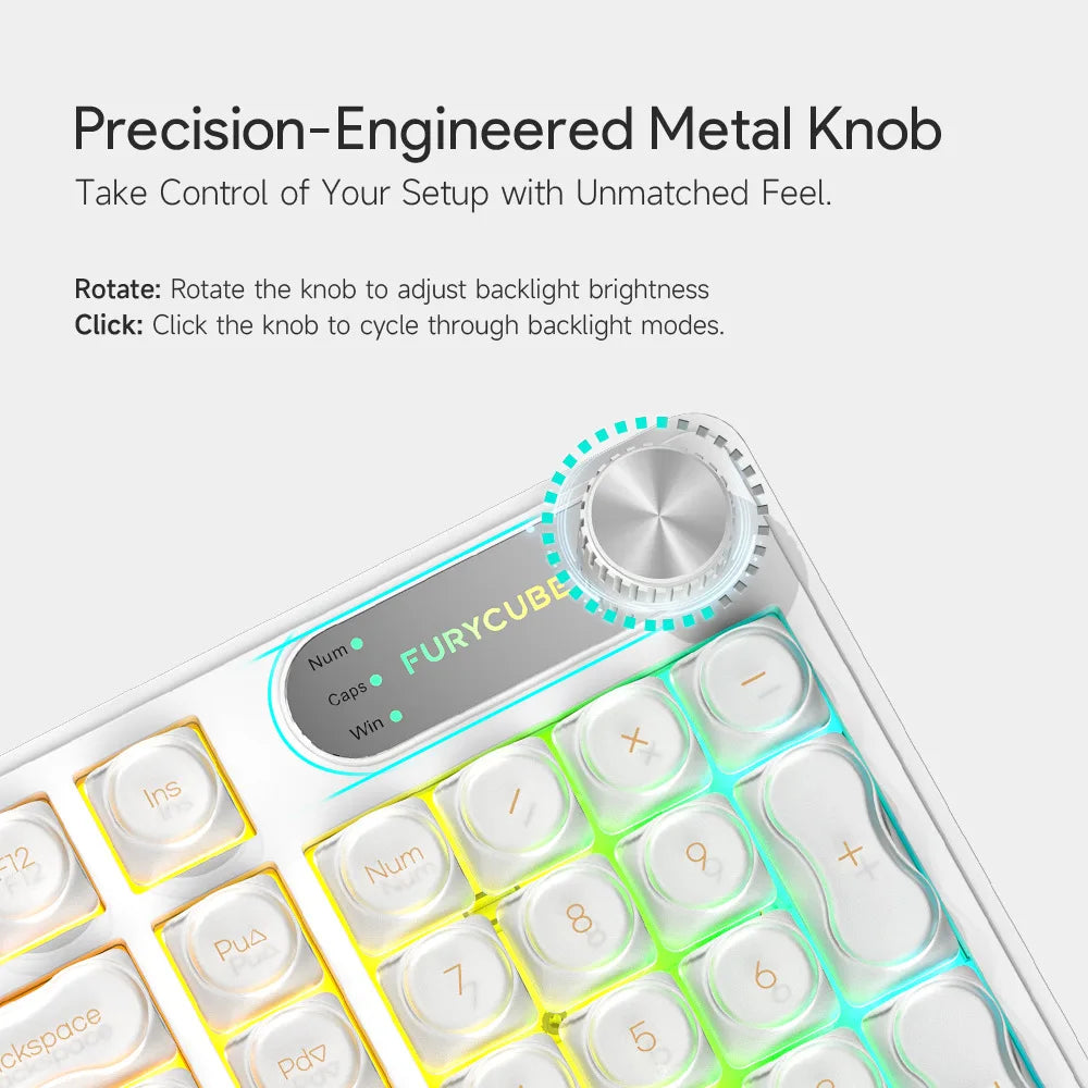 FURYCUBE IP98 Pro Tri-Model and Wired Membrane Keyboard with RGB &I Intelligent Knob