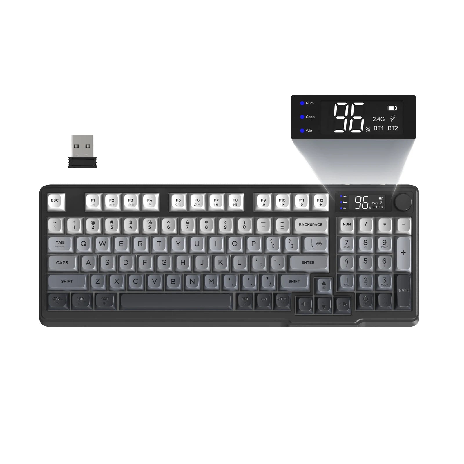 FreeWolf M96 Wireless Membrane Keyboard with Display Screen & Knob