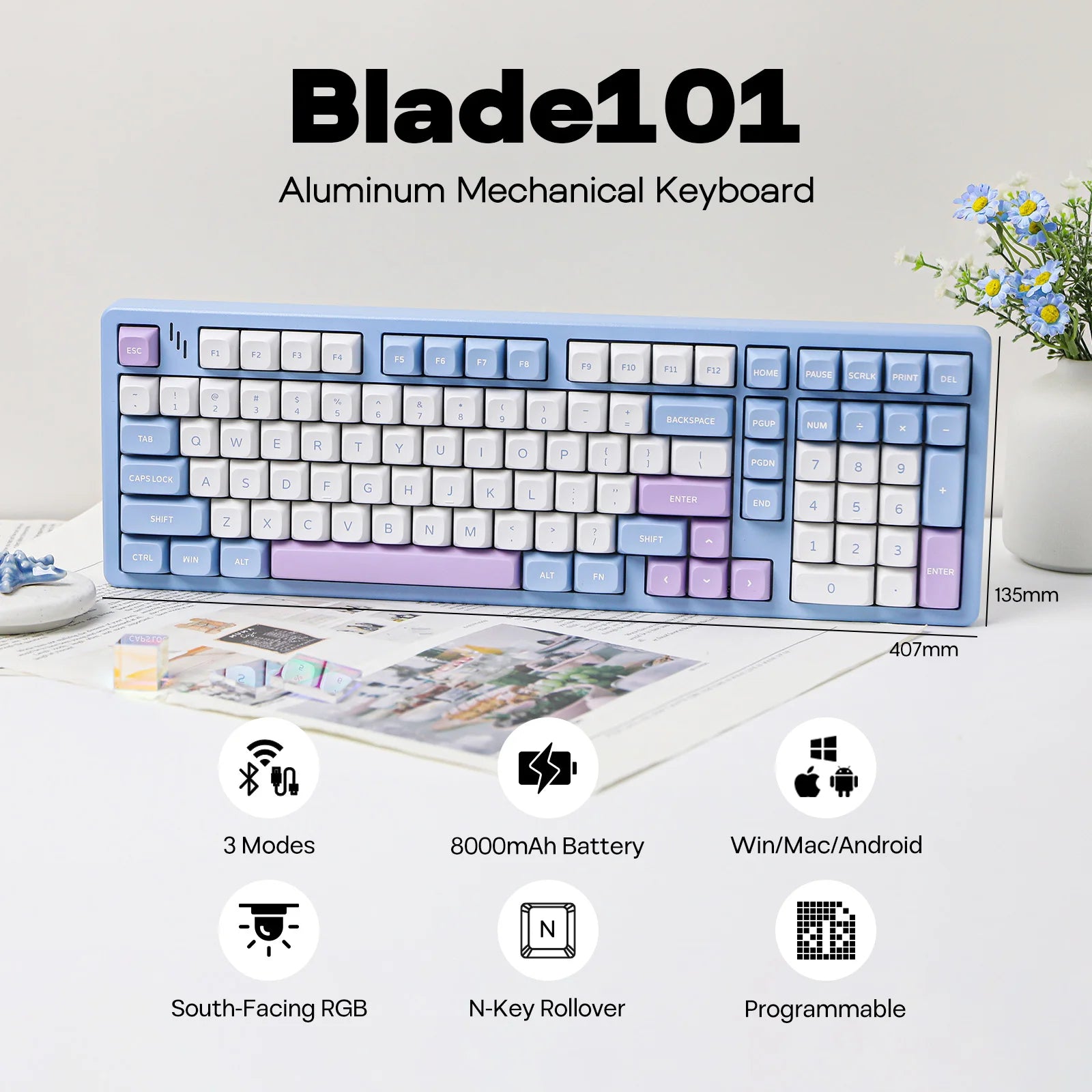 MechLands Blade101 Full Compact 96% Layout Gasket-Mount Wirless Aluminum Mechanical Keyboard