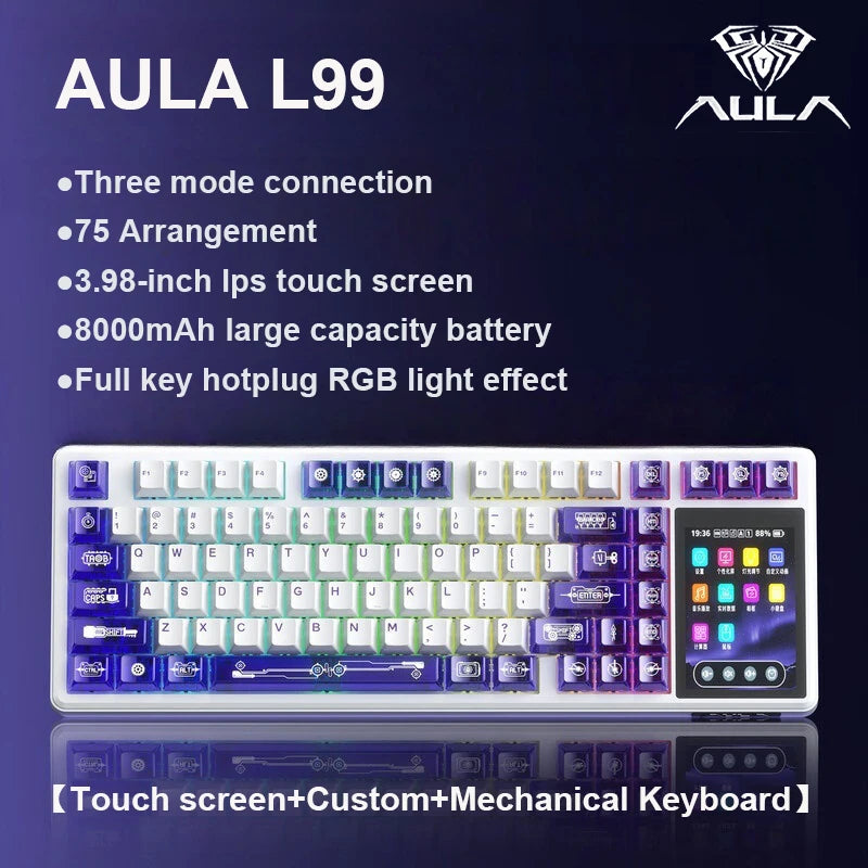 AULA L99 Intelligent Screen Wireless Mechanical Keyboard w/ Tri-mode & Raindrop or Latte Switch