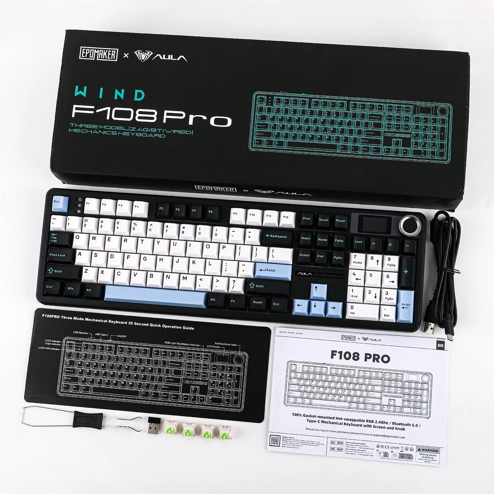 EPOMAKER AULA F108 PRO Full Size 100% Layout Gasket Mounted Wireless Keyboard