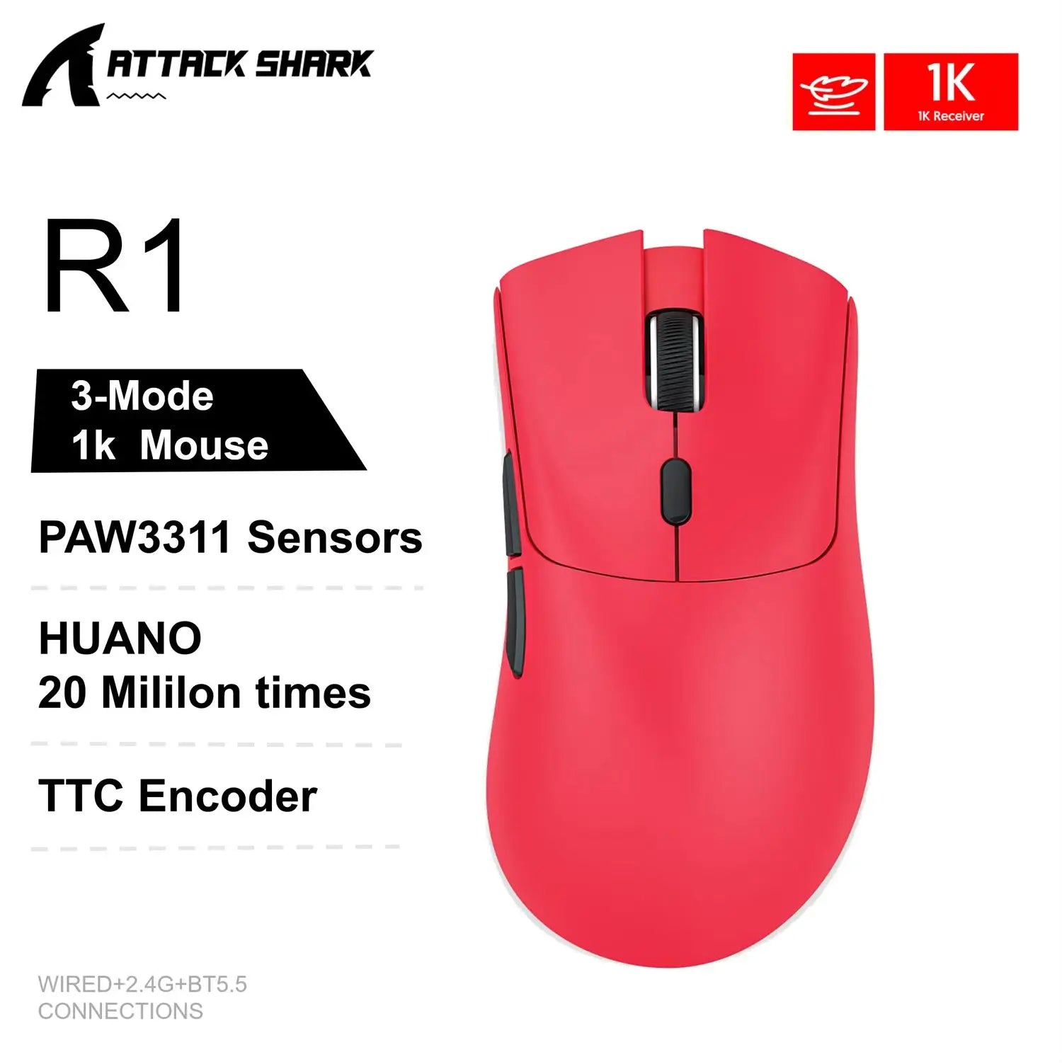 Attack Shark X11&R1 Tri Mode Bluetooth Wireless Mouse With Charger Base