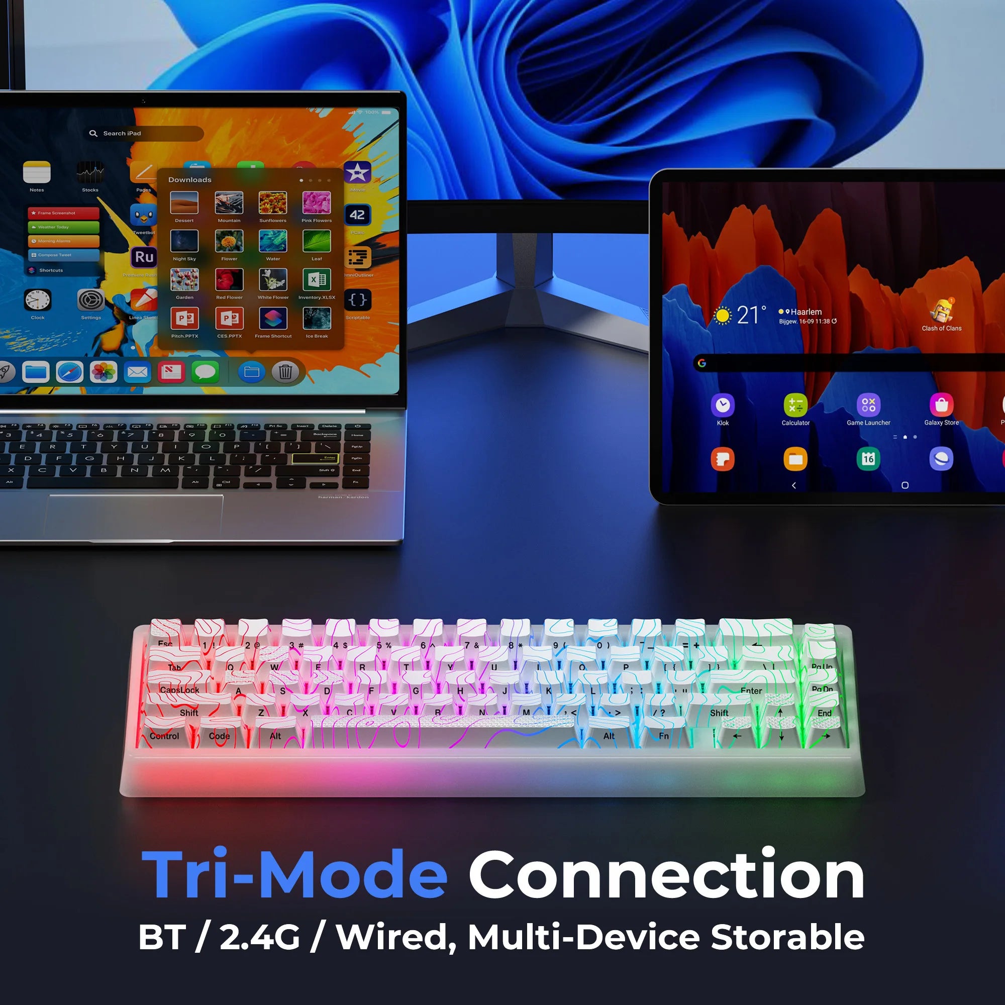 XVX M67 JadeStone 65% Hot Swappable Gasket Mount, Tri-Mode Custom RGB Keyboard with IMD-Tech Keycaps