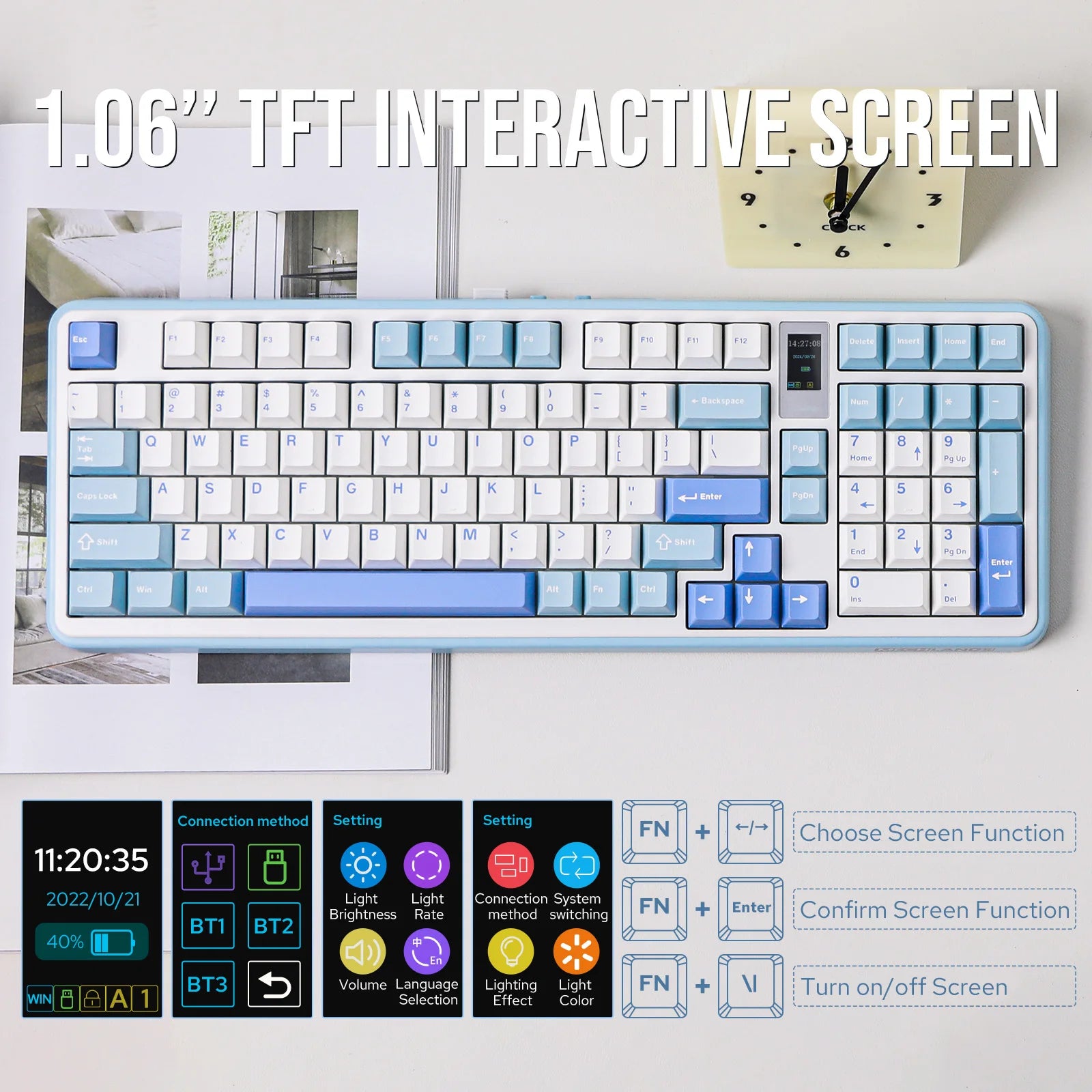 MechLands Vibe99 Gasket-mounted Wireless Mechanical Keyboard with 1.06-Inch TFT Screen