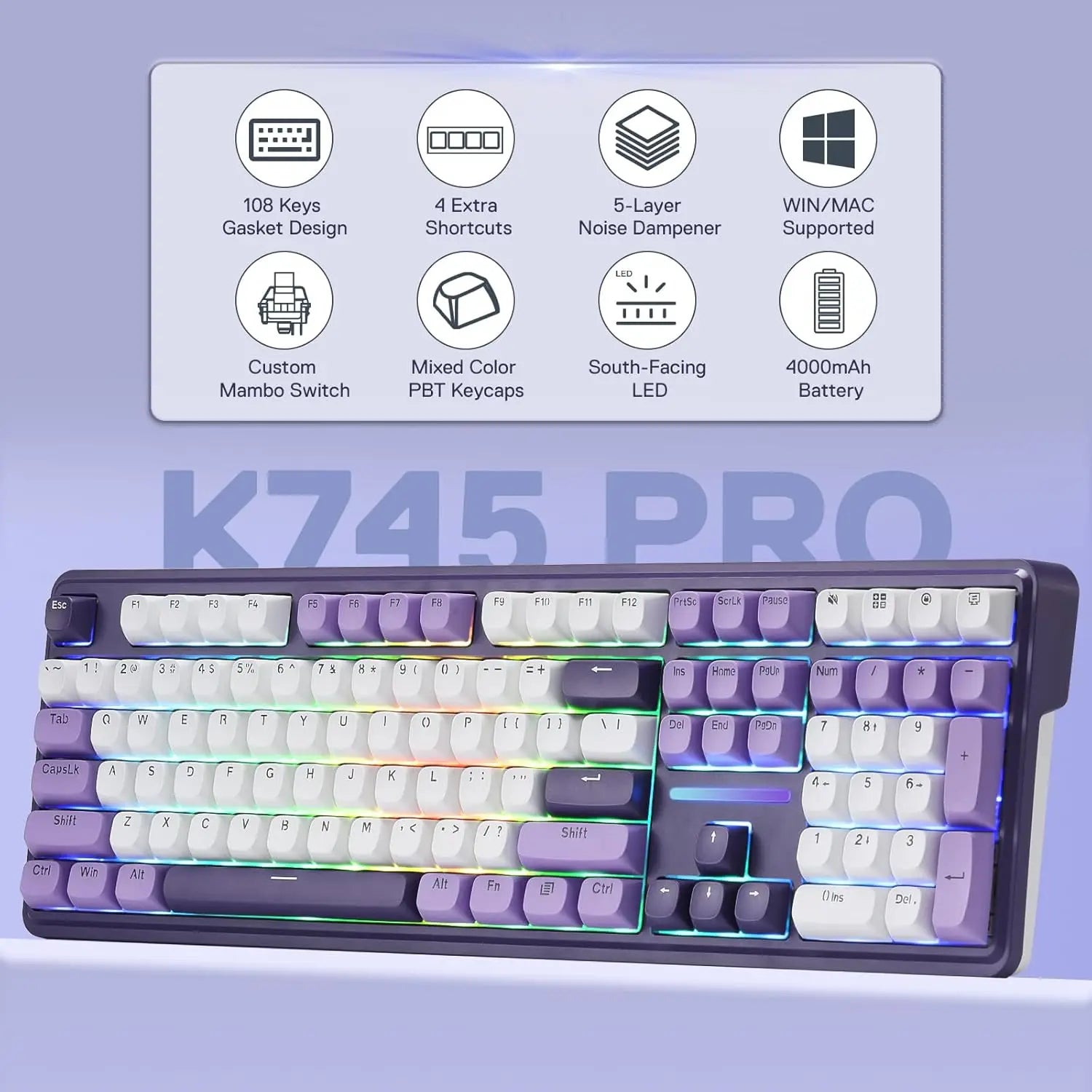 Redragon K745 PRO Wireless 108 Key Gasket Mounted Keyboard
