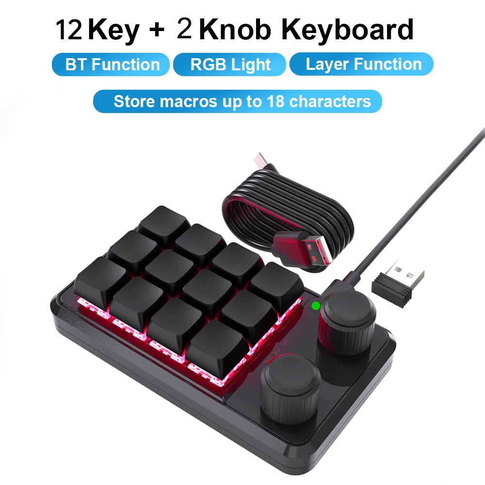Programmable 12-Key RGB Gaming Macropad w/ Knobs – Hot-Swap Mini Keypad