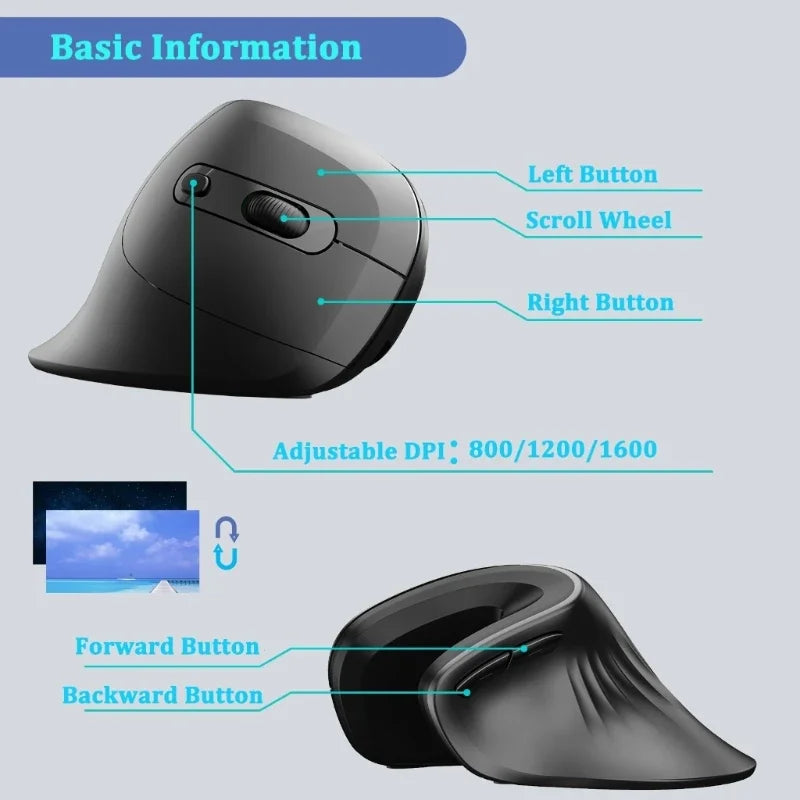Ergonomic Vertical Mouse ( Wired, Battery, & Wireless Options)