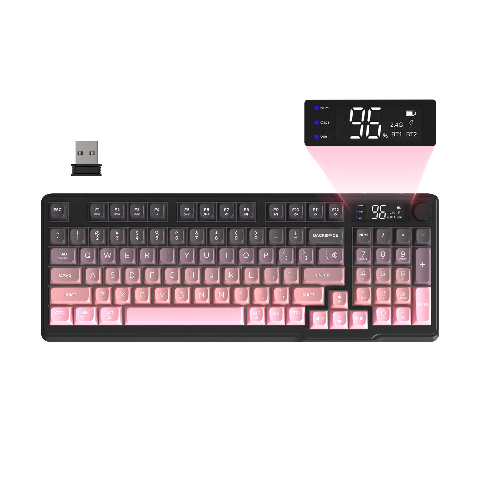 FreeWolf M96 Wireless Membrane Keyboard with Display Screen & Knob
