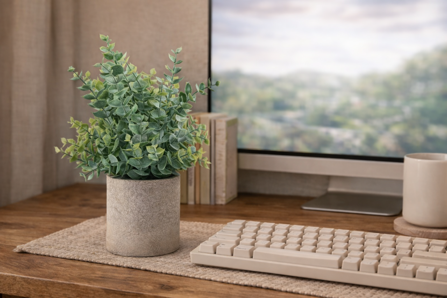 2 Pack Small Faux Potted Eucalyptus Plants for Desk