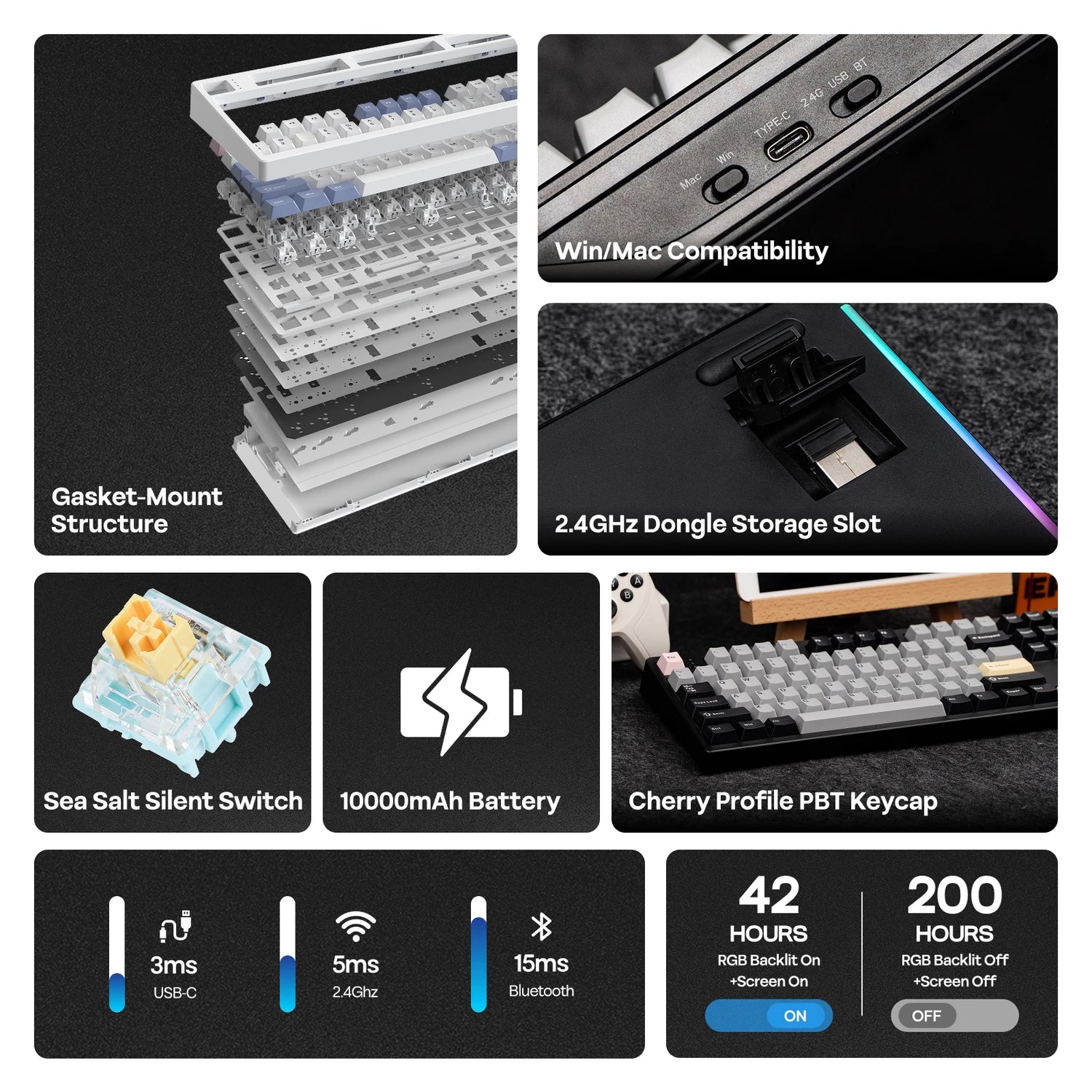EPOMAKER TH108 PRO 100% Full-Sized Hot-Swap Wireless Keyboard with Screen &amp; Knob