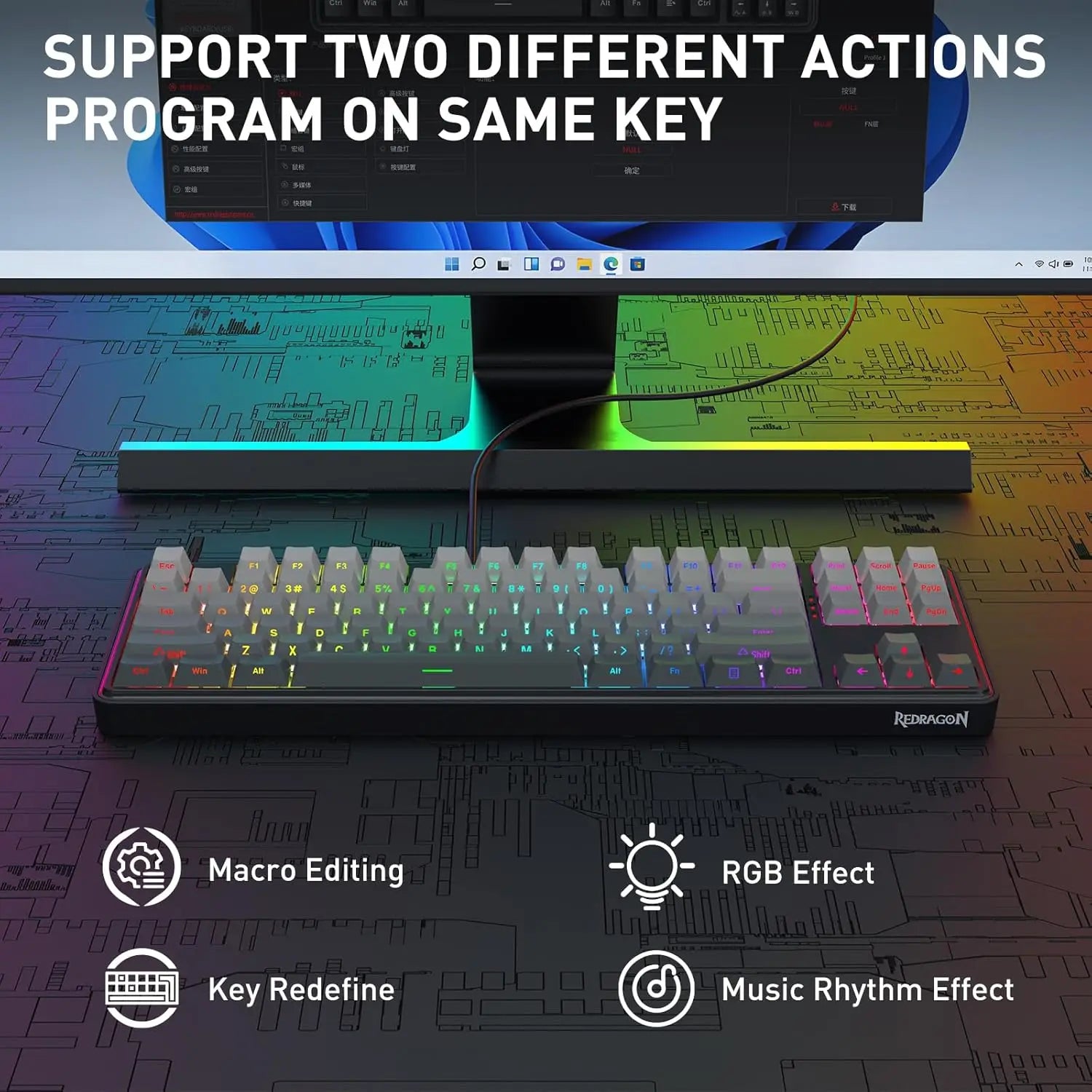 Redragon HE Rapid Trigger Gaming  87 Keys TKL Wired Mechanical Keyboard w/ Hyper-Fast Actuation Hall Effect Magnetic Switch