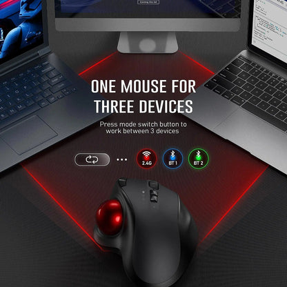 Ergonomic Trackball Wireless Mouse Rechargeable Bluetooth 2.4G USB Mouse with Adjustable DPI