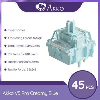 Akko V5 Pro Creamy Blue 5 Pin 45gf Thocky Tactile Switch Factory Lubed Switch