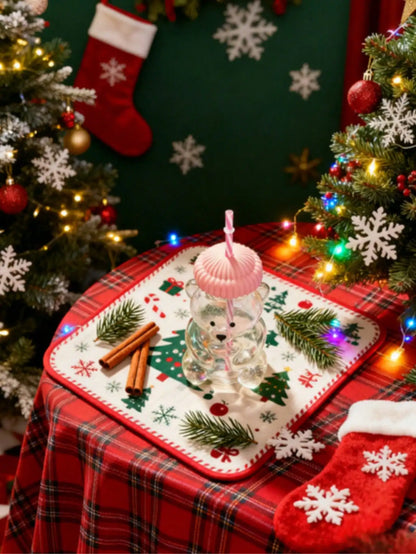 Sweetheart Bear-Shaped Glass Cup With Pink Hat Lid &amp; Straw