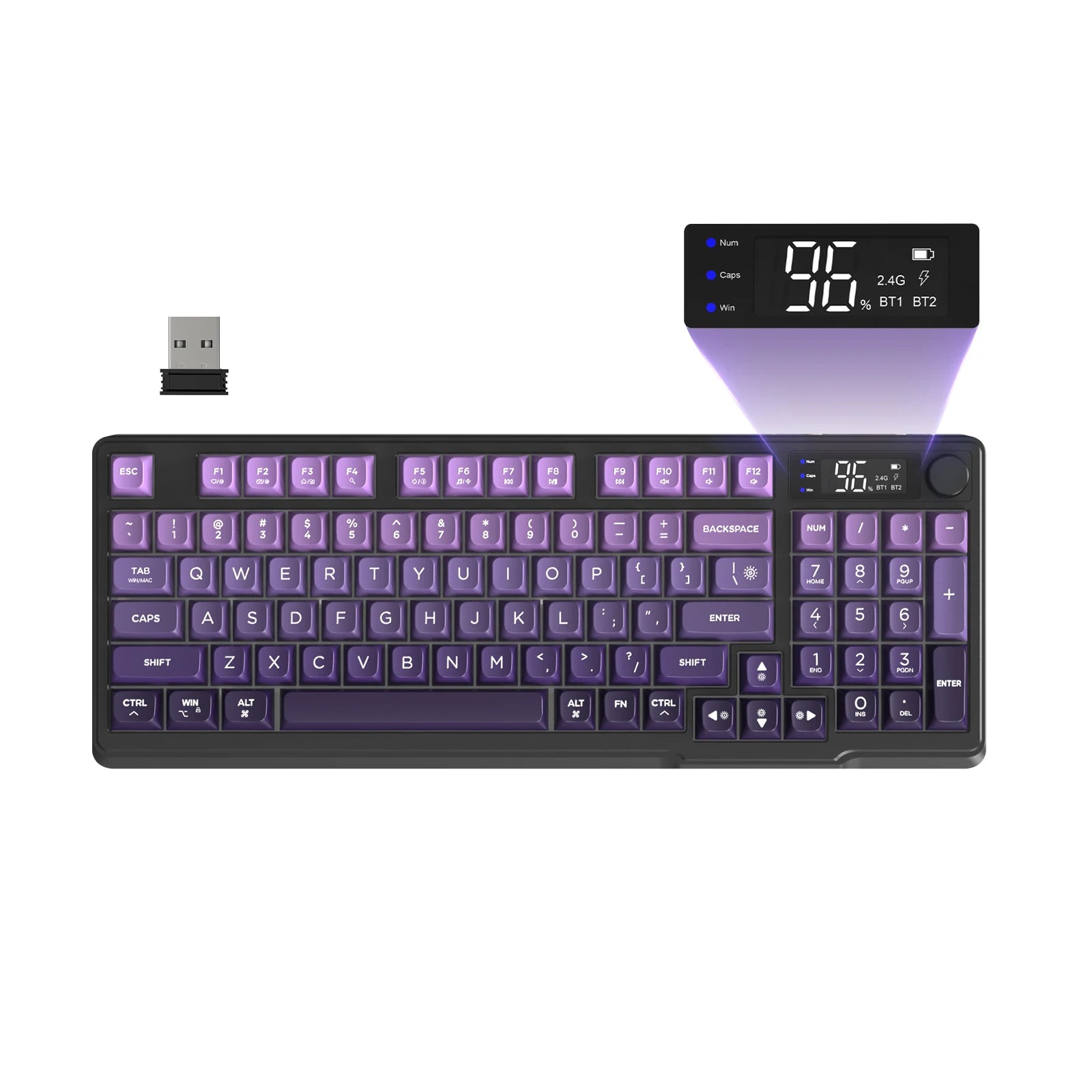 FreeWolf M96 Wireless Membrane Keyboard with Display Screen &amp; Knob