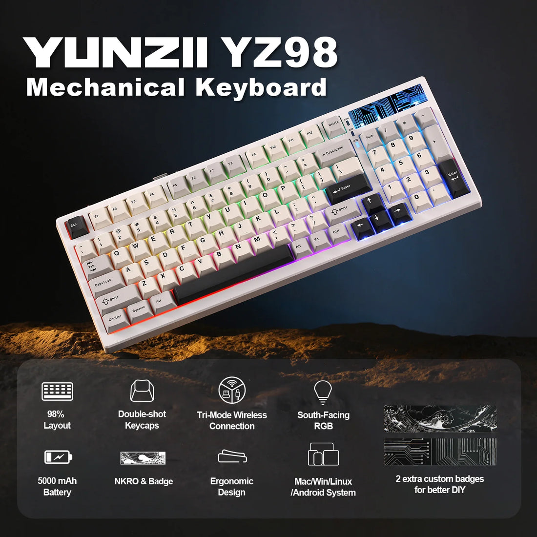 YUNZII YZ98 Vintage Series Wireless Full Size Gasket Mounted Keyboard
