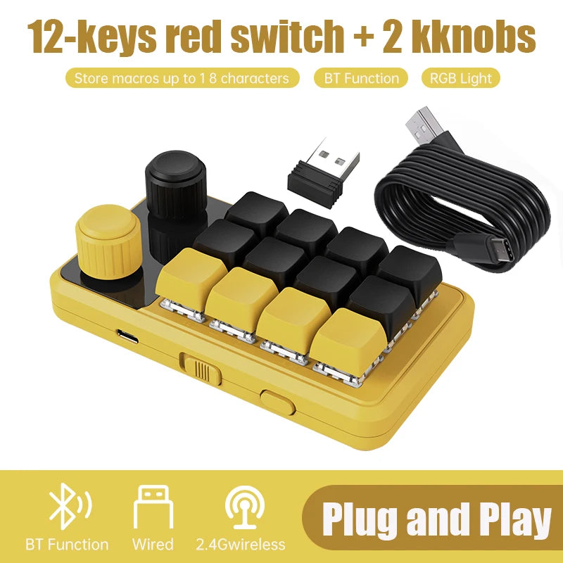 Programmable 12-Key RGB Gaming Macropad w/ Knobs – Hot-Swap Mini Keypad