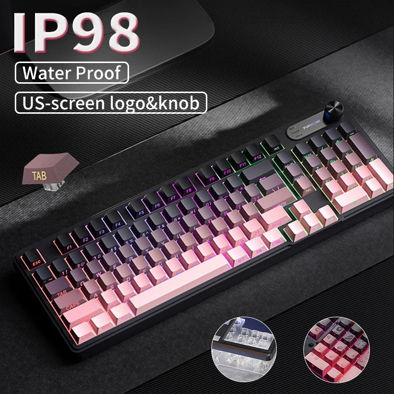 FURYCUBE IP98 Wired Membrane Keyboard - 98 Keys with RGB Translucent Characters &amp; Knob