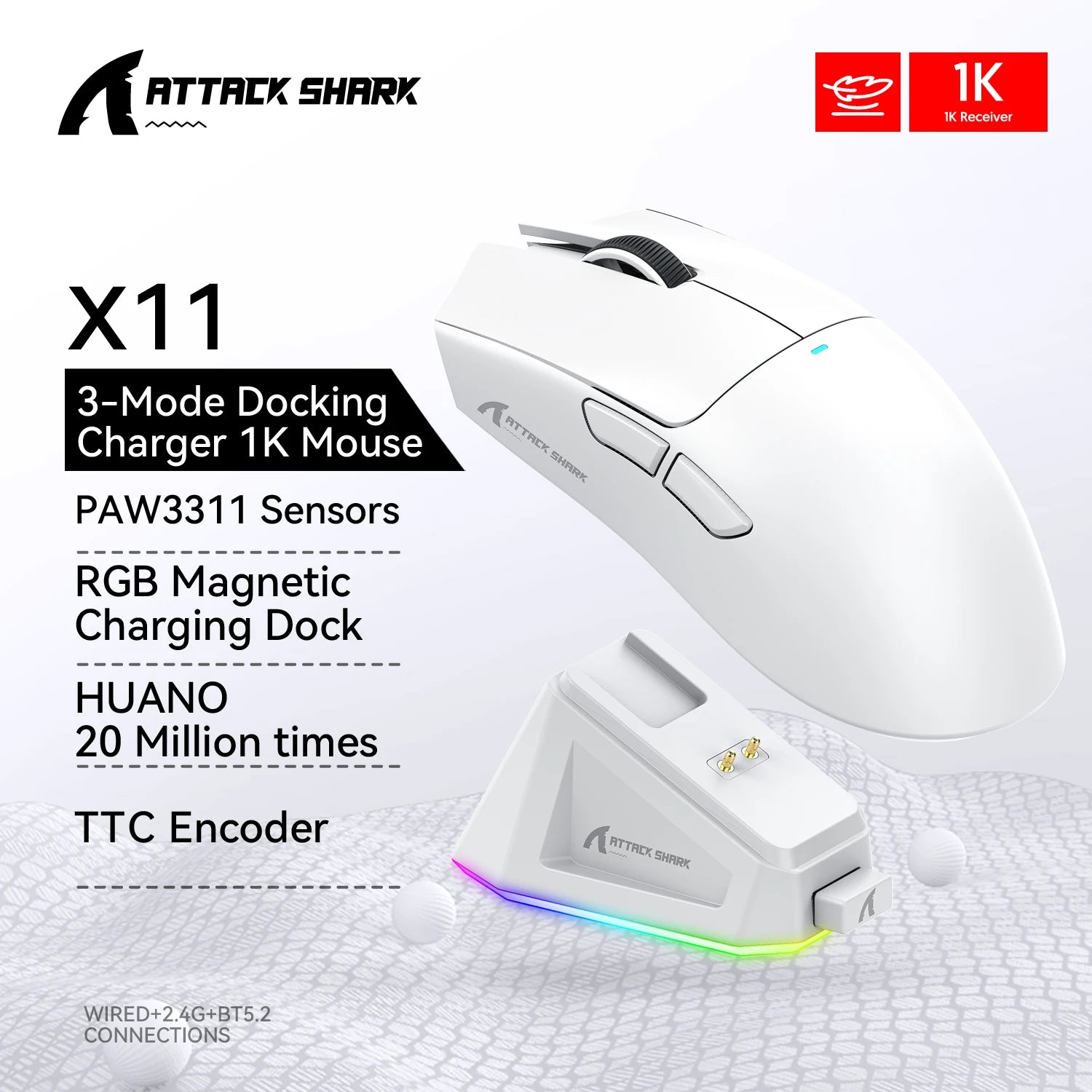 Attack Shark X11&amp;R1 Tri Mode Bluetooth Wireless Mouse With Charger Base