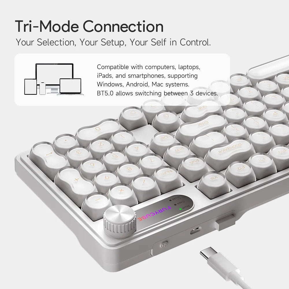 FURYCUBE IP98 Pro Tri-Model and Wired Membrane Keyboard with RGB &amp;I Intelligent Knob