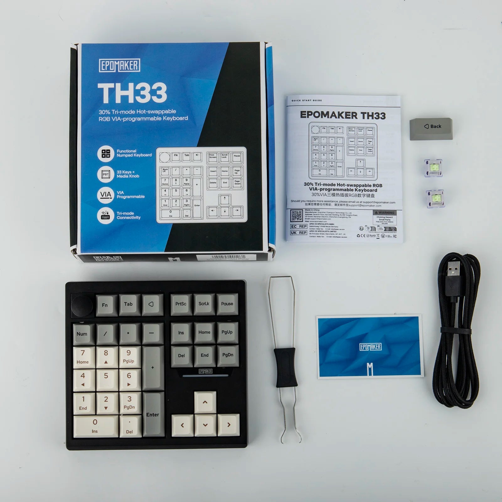 EPOMAKER TH33 QMK/VIA 30% Layout Hot-Swap Wired/Bluetooth/2.4G Wireless Mechanical Numpad