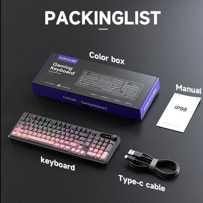 FURYCUBE IP98 Wired Membrane Keyboard - 98 Keys with RGB Translucent Characters &amp; Knob