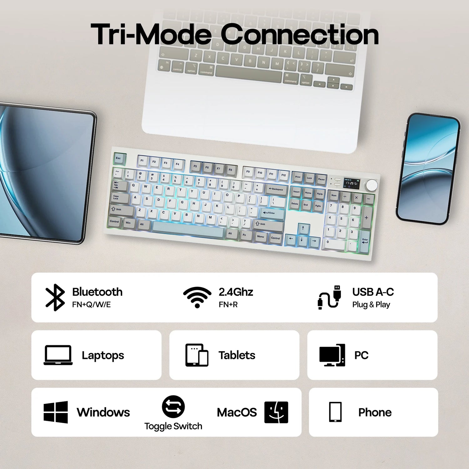 EPOMAKER QK108 100% Full-Sized Layout Wired/Bluetooth/2.4Ghz Wireless Mechanical Keyboard