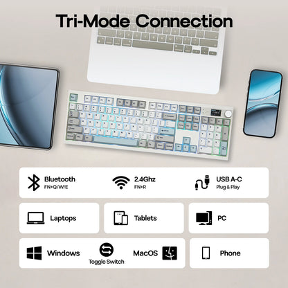 EPOMAKER QK108 100% Full-Sized Layout Wired/Bluetooth/2.4Ghz Wireless Mechanical Keyboard