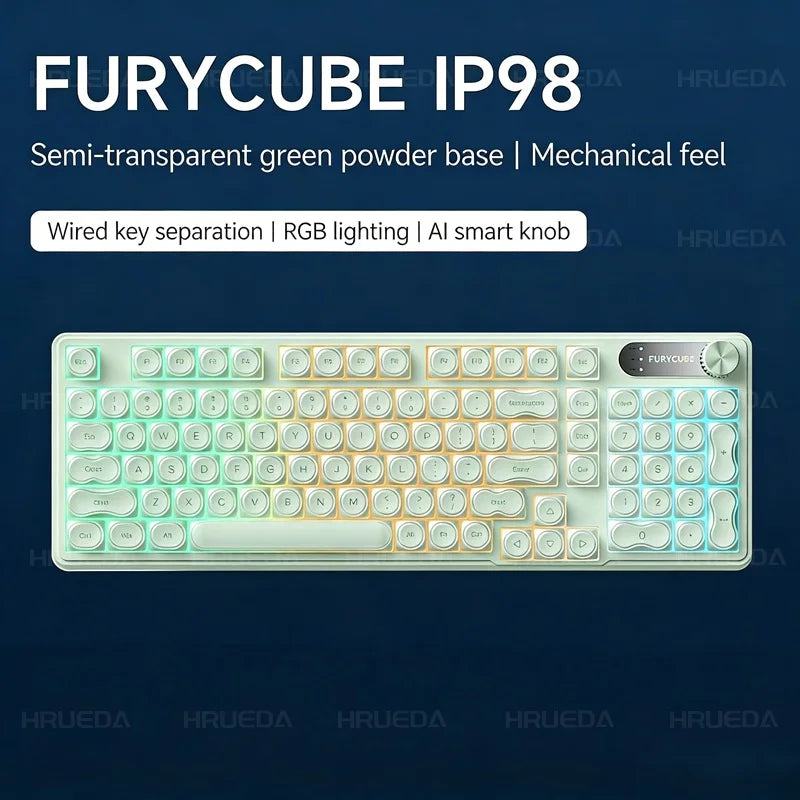 FURYCUBE IP98 Pro Tri-Model and Wired Membrane Keyboard with RGB &amp;I Intelligent Knob