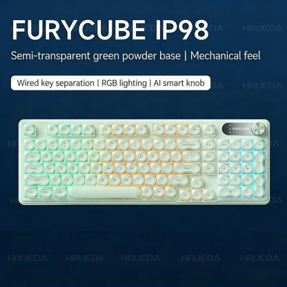 FURYCUBE IP98 Pro Tri-Model and Wired Membrane Keyboard with RGB &amp;I Intelligent Knob
