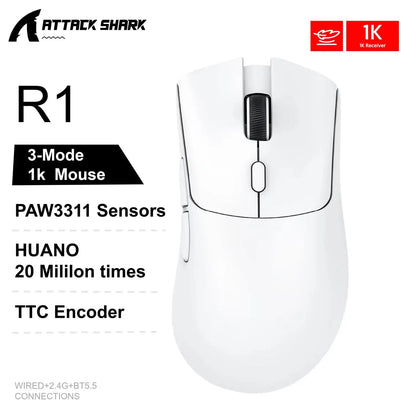 Attack Shark X11&amp;R1 Tri Mode Bluetooth Wireless Mouse With Charger Base