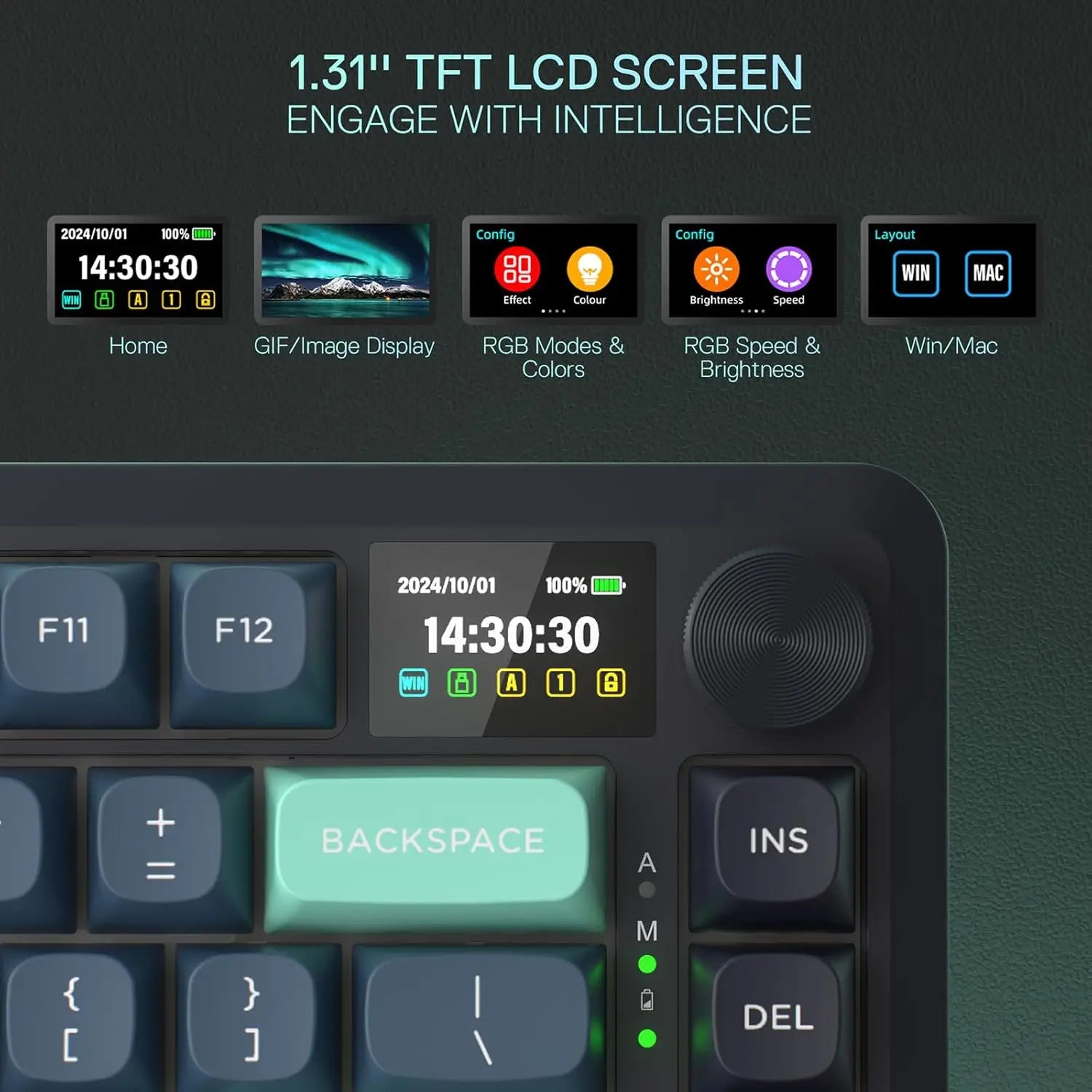 Redragon K724 PRO Wireless Gasket Gaming Keyboard w/ Screen &amp; Knob &amp; Mint Mambo Switches