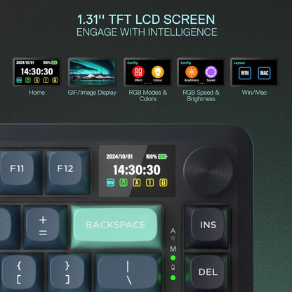 Redragon K724 PRO Wireless Gasket Gaming Keyboard w/ Screen &amp; Knob &amp; Mint Mambo Switches