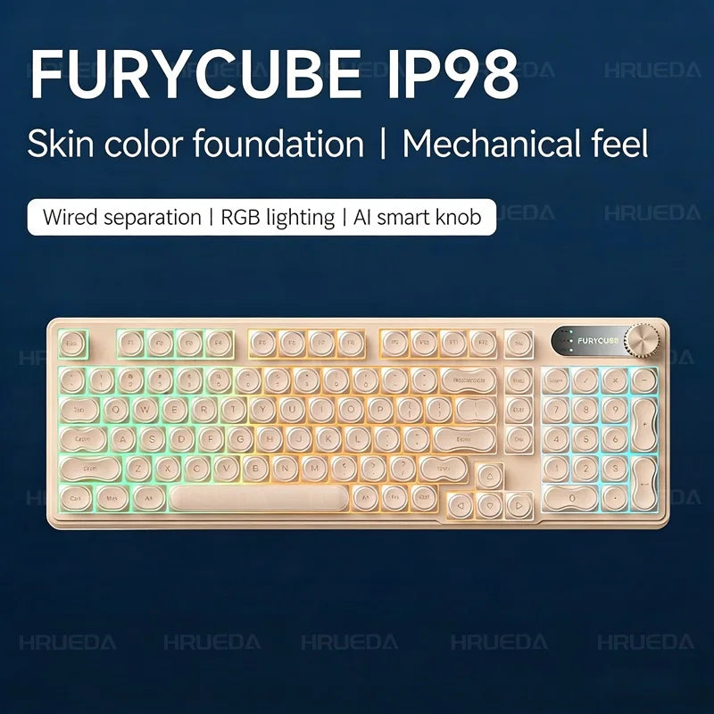 FURYCUBE IP98 Pro Tri-Model and Wired Membrane Keyboard with RGB &amp;I Intelligent Knob