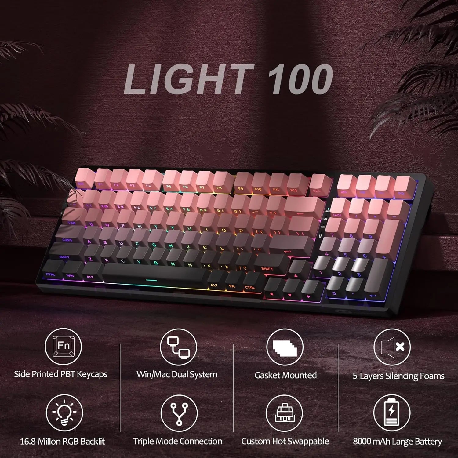 MageGee LIGHT100 Gasket Mounted, Hot Swappable, Tri-Mode, RGB Backlit Mechanical Keyboard