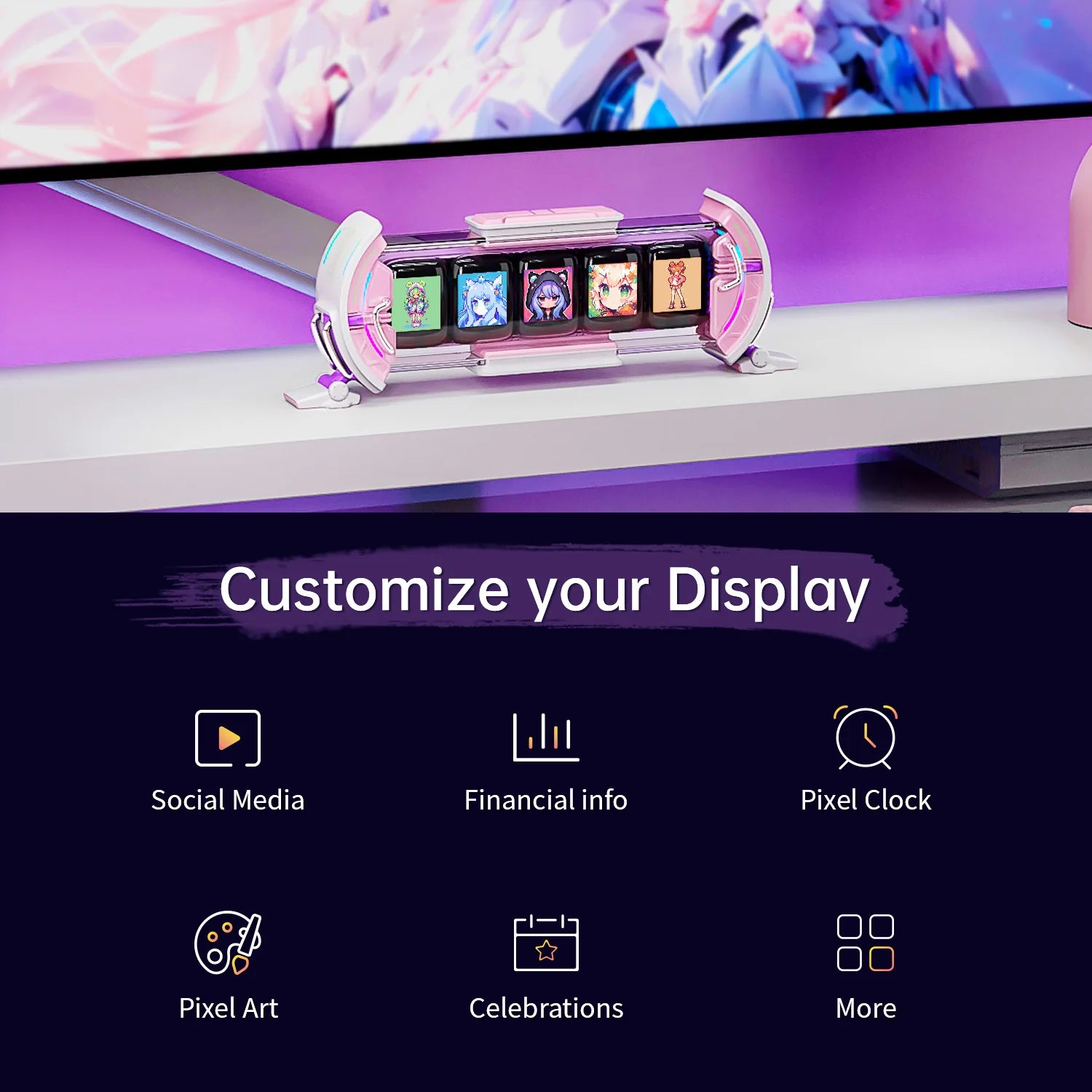 Orbit Panel Smart Customizable Times Gate Cyberpunk Pink RGB Desk Display