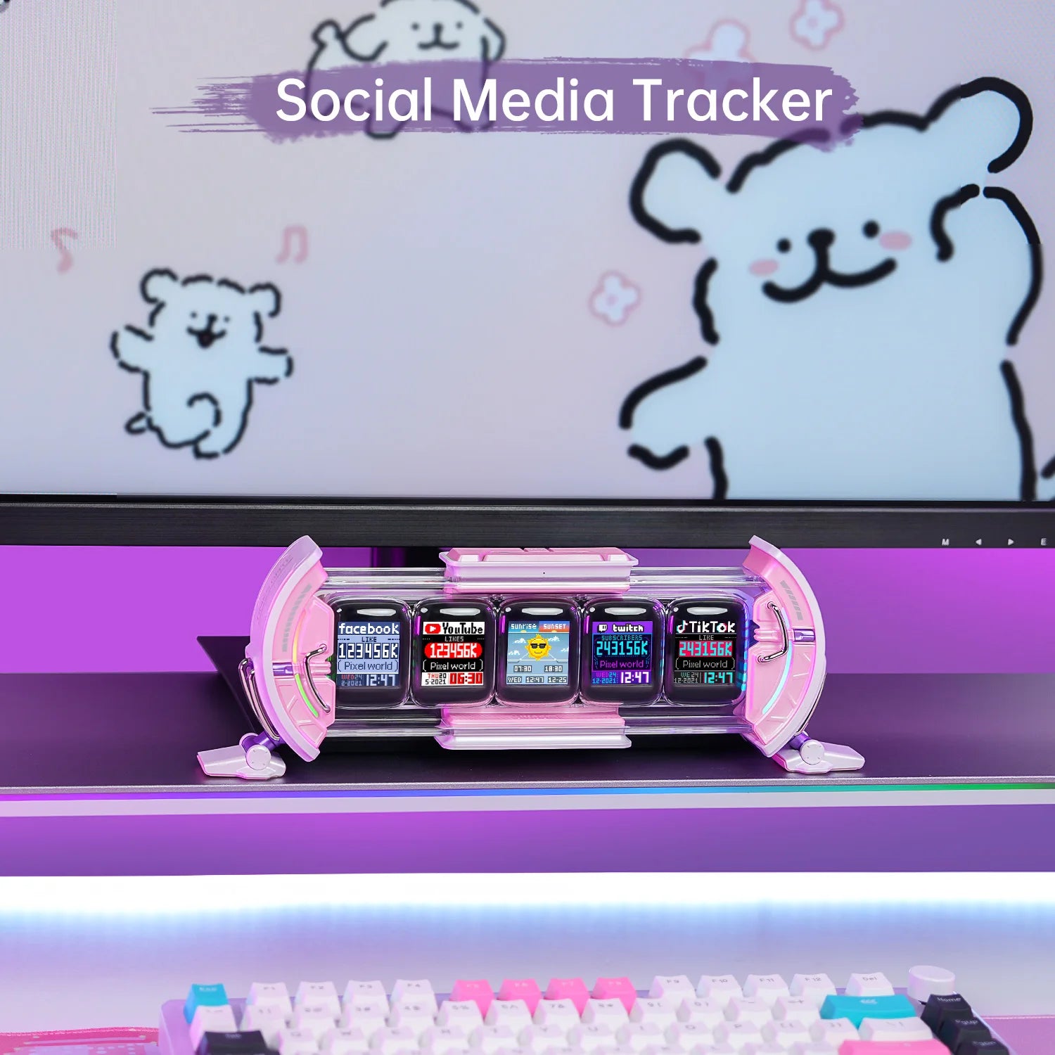 Orbit Panel Smart Customizable Times Gate Cyberpunk Pink RGB Desk Display