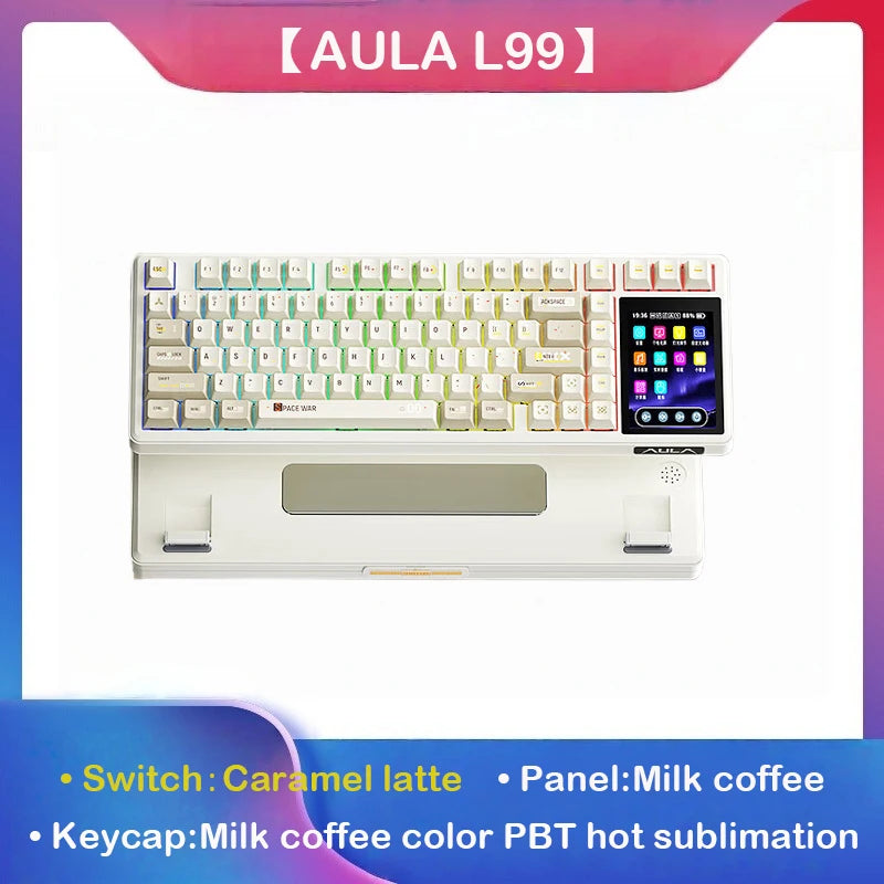 AULA L99 Intelligent Screen Wireless Mechanical Keyboard w/ Tri-mode &amp; Raindrop or Latte Switch