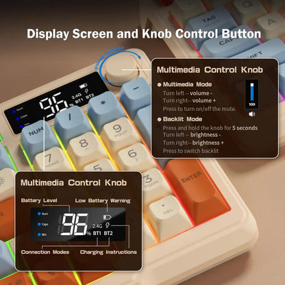 FreeWolf M96 Wireless Membrane Keyboard with Display Screen &amp; Knob