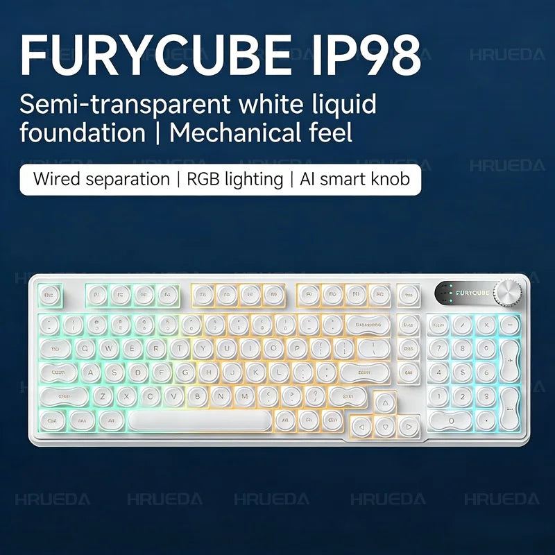 FURYCUBE IP98 Pro Tri-Model and Wired Membrane Keyboard with RGB &amp;I Intelligent Knob