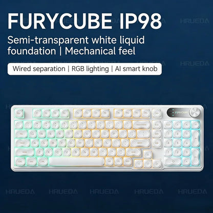 FURYCUBE IP98 Pro Tri-Model and Wired Membrane Keyboard with RGB &amp;I Intelligent Knob