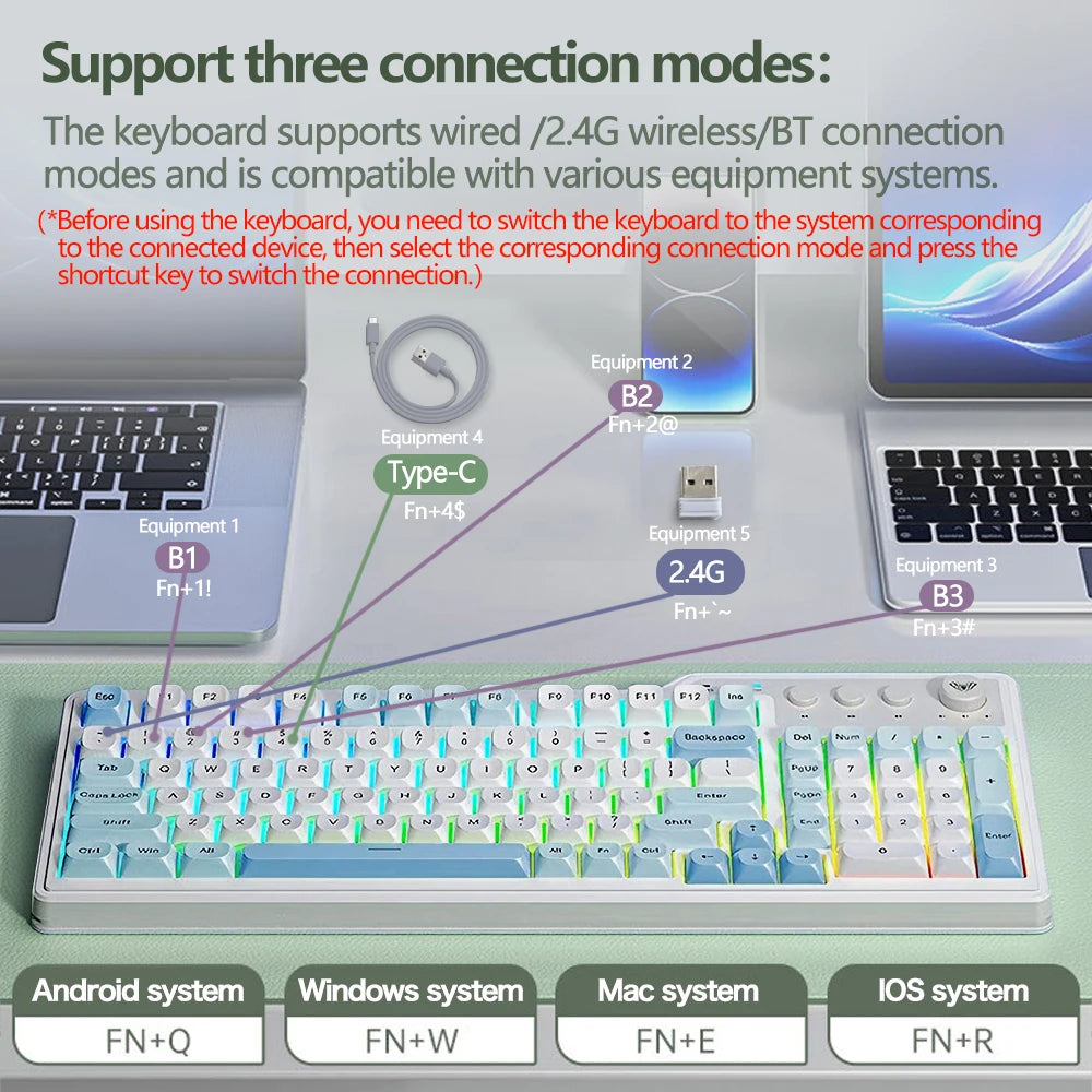 AULA F3099 Membrane 99 Keys RGB Backlit Tri-Mode Keyboard