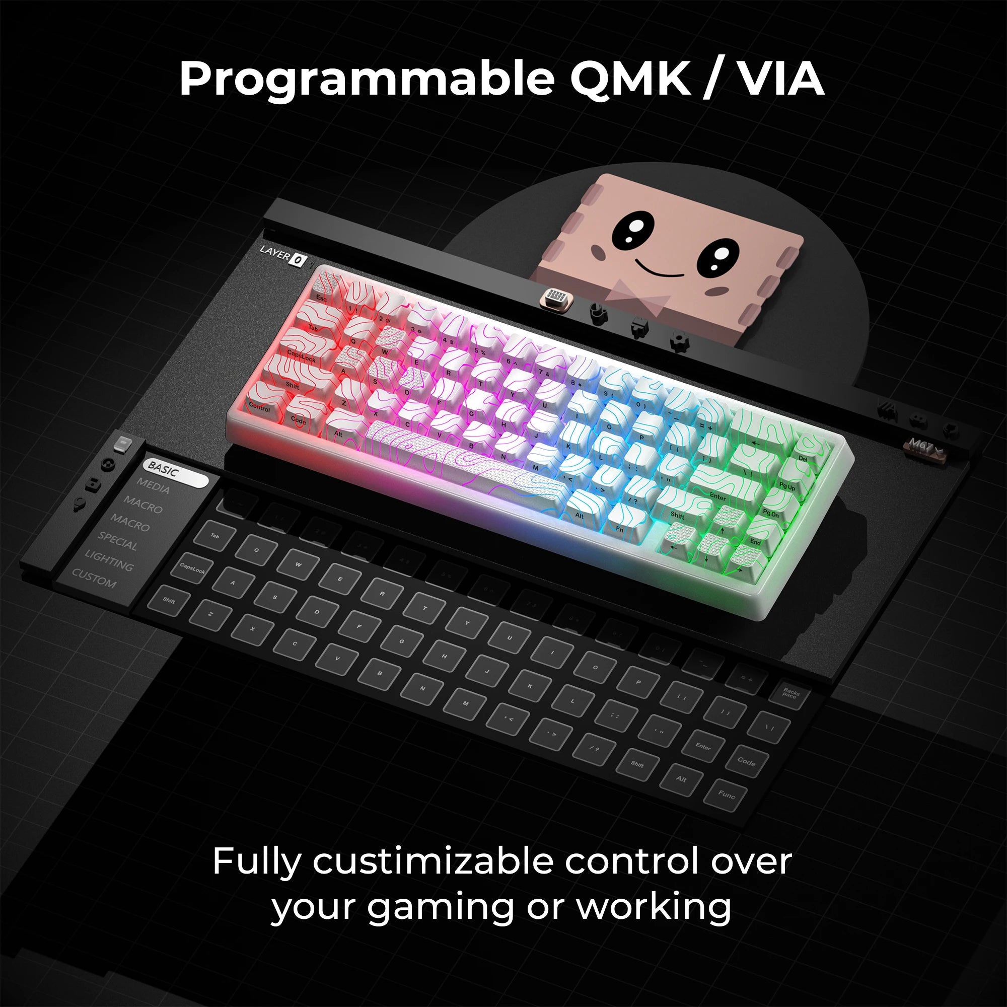XVX M67 JadeStone 65% Hot Swappable Gasket Mount, Tri-Mode Custom RGB Keyboard with IMD-Tech Keycaps