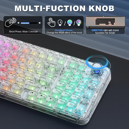 YUNZII X98 Transparent Wireless Gasket Mount Mechanical RGB Keyboard with Knob