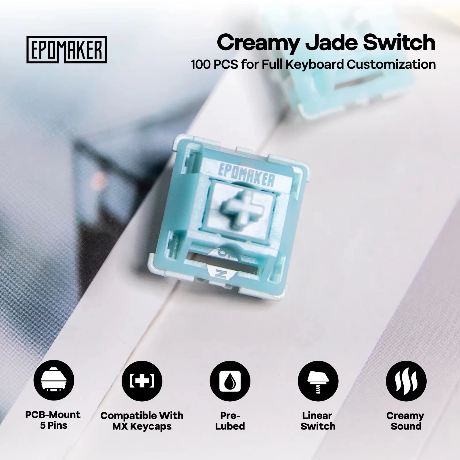 100 Piece EPOMAKER Creamy Jade Linear Switch Set 5-Pin Pre-Lubed Switches - Compatible with MX Structure Keycaps